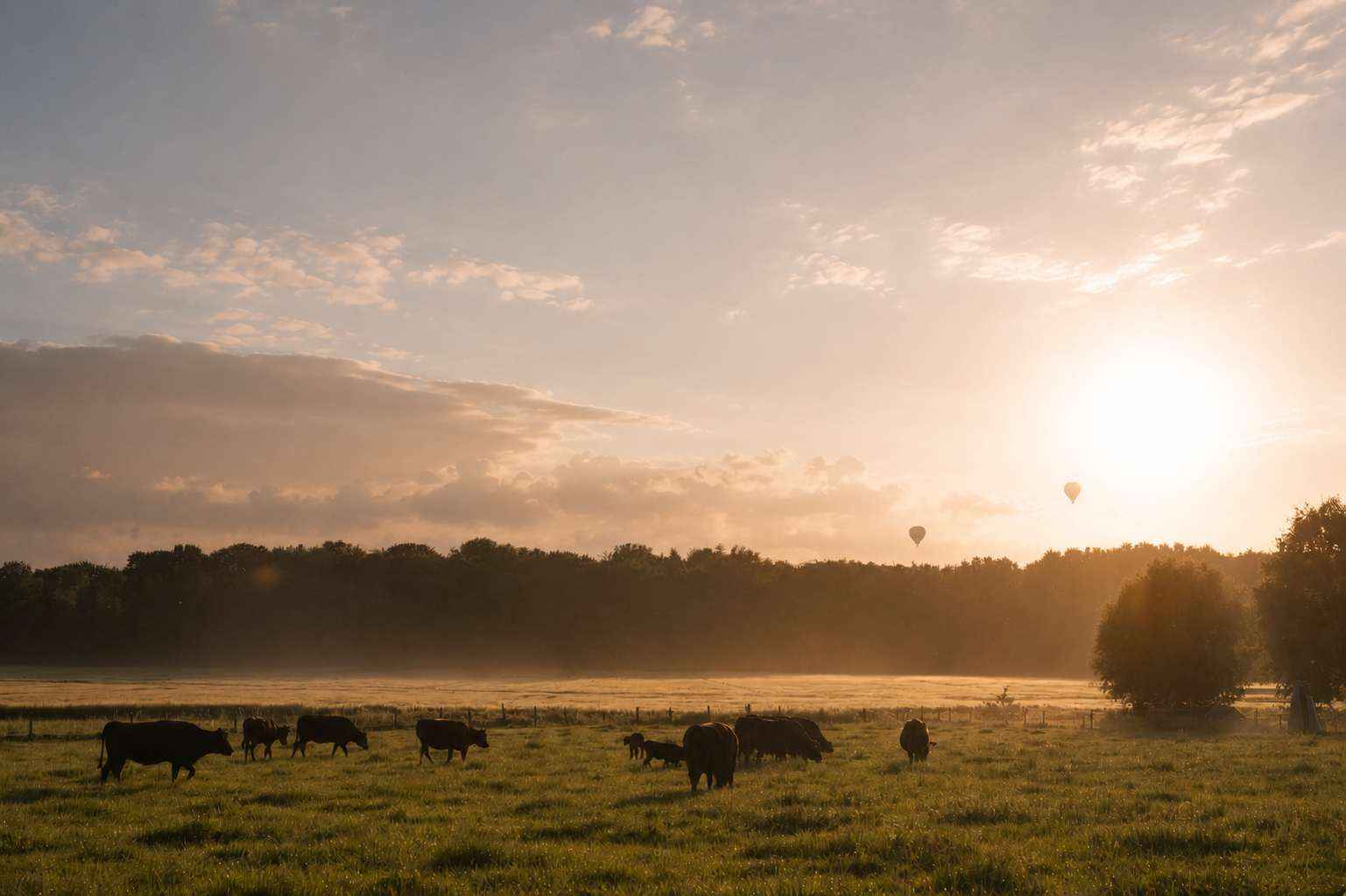 Wagyu cattle grazing in the Haspengouw meadow